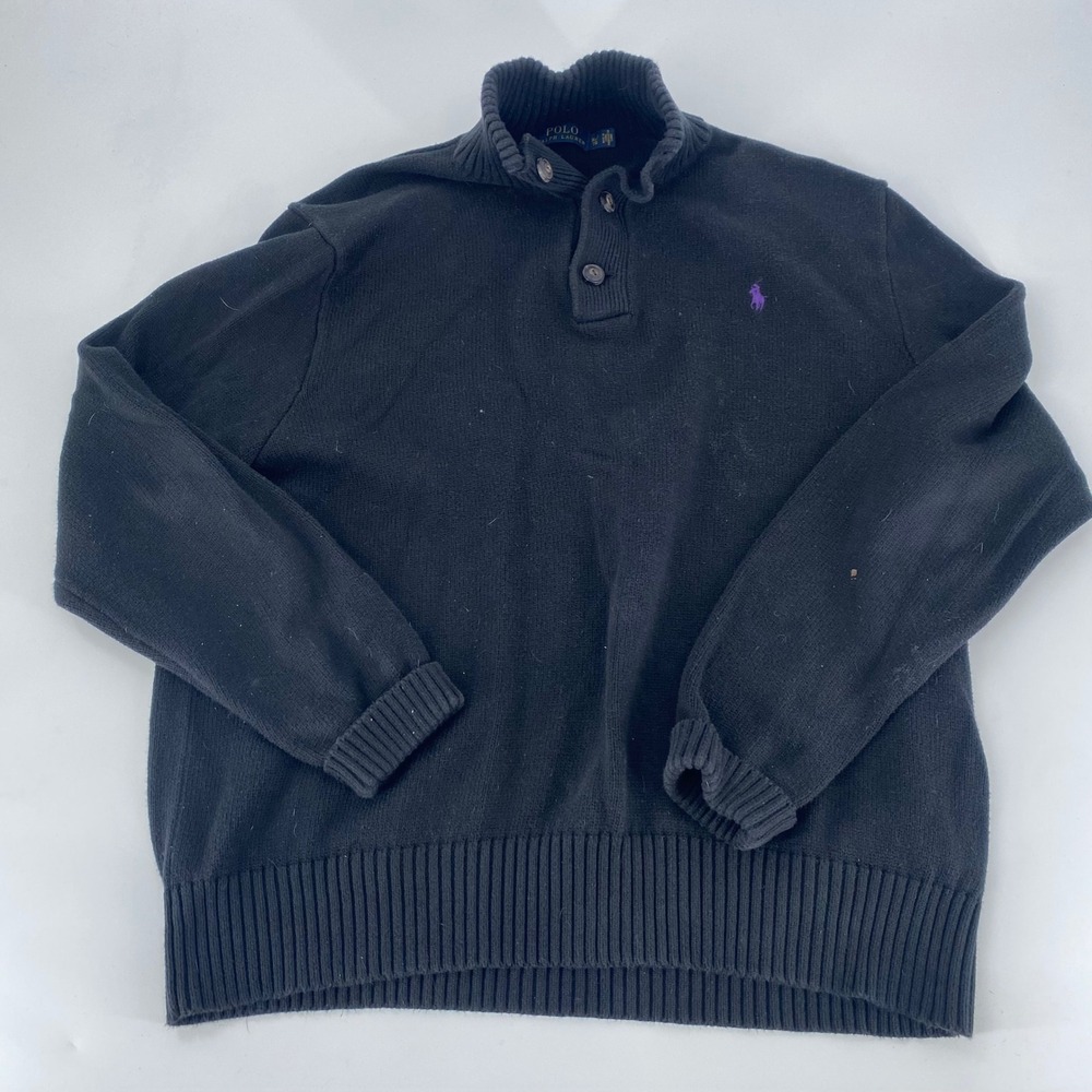 Polo Ralph Lauren Men's Black Knit Button Mock Neck Sweater XL